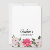 水彩ピンクホワイトローズバースデーパーティー 招待状 (裏面)