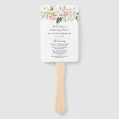 水彩ピンクホワイトローズユーカリプトゥスグリーン ハンドファン (正面)