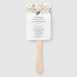 水彩ピンクホワイトローズユーカリプトゥスグリーン ハンドファン