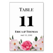 水彩ピンクホワイトローズ結婚のテーブル番号 テーブルナンバー (裏面)