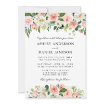 水彩ピンクホワイト結婚フローラエレガント