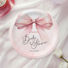 水彩ピンクボウエレガントベビーシャワー ペーパープレート