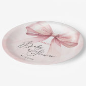 水彩ピンクボウエレガントベビーシャワー ペーパープレート (アングル)