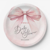 水彩ピンクボウエレガントベビーシャワー ペーパープレート (正面)