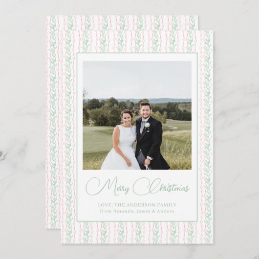 水彩ピンクボウガーランドクリスマスフォト シーズンカード (正面/裏面)