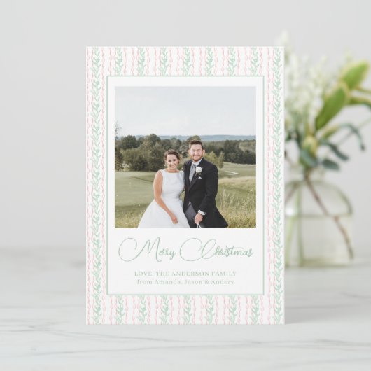 水彩ピンクボウガーランドクリスマスフォト シーズンカード (スタンド正面)