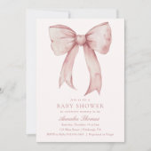 水彩ピンクボウガールベビーシャワー 招待状 (正面)