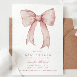 水彩ピンクボウガールベビーシャワー 招待状