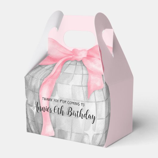 水彩ピンクボウシルバーディスコボール誕生日 フェイバーボックス (正面サイド)