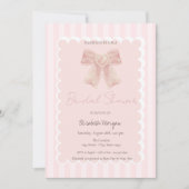 水彩ピンクボウストライプのブライダルシャワー 招待状 (正面)