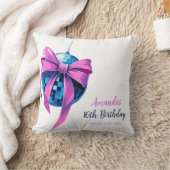 水彩ピンクボウディスコボールスウィート16誕生日 クッション (ブランケット)