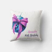 水彩ピンクボウディスコボールスウィート16誕生日 クッション (裏面)