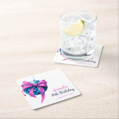 水彩ピンクボウディスコボールスウィート16誕生日 スクエアペーパーコースター (インサイチュ)