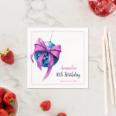 水彩ピンクボウディスコボールスウィート16誕生日 スタンダードカクテルナプキン (インサイチュ)