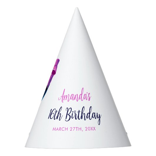 水彩ピンクボウディスコボールスウィート16誕生日 パーティーハット (正面)