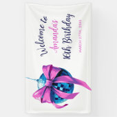 水彩ピンクボウディスコボールスウィート16誕生日 横断幕 (縦)