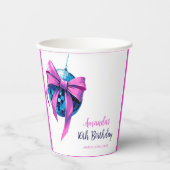 水彩ピンクボウディスコボールスウィート16誕生日 紙コップ (正面)