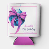 水彩ピンクボウディスコボールスウィート16誕生日 缶クーラー (正面)