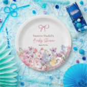 水彩ピンクボウフローラ女の子の赤ちゃんシャワー ペーパープレート (パーティー)