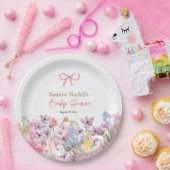 水彩ピンクボウフローラ女の子の赤ちゃんシャワー ペーパープレート (パーティー)