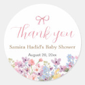 水彩ピンクボウフローラ女の子の赤ちゃんシャワー ラウンドシール (正面)