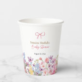 水彩ピンクボウフローラ女の子の赤ちゃんシャワー 紙コップ (正面)