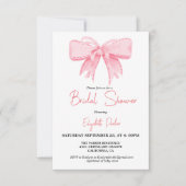 水彩ピンクボウリボンブライダルシャワー 招待状 (正面)