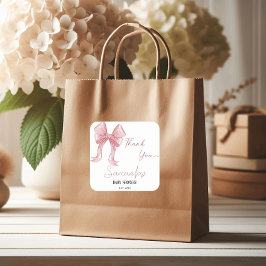 水彩ピンクボウ女の子ベビーシャワーありがとう スクエアシール