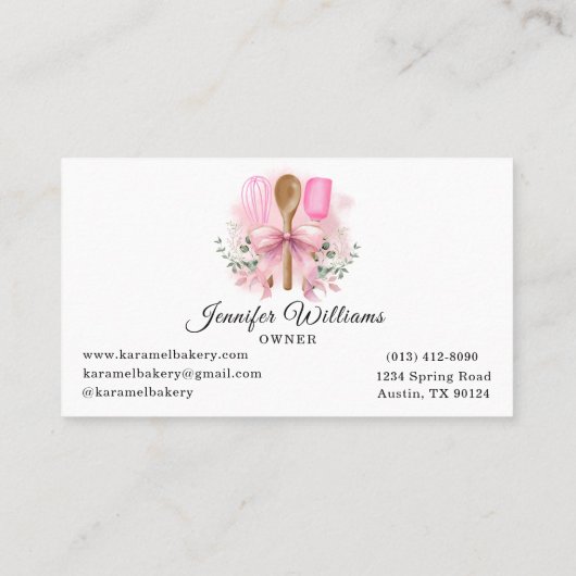 水彩ピンクボウ用具ベーカリー名刺 名刺 (裏面)