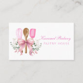 水彩ピンクボウ用具ベーカリー名刺 名刺 (正面)