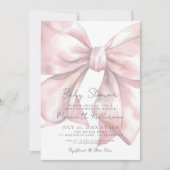 水彩ピンクボウ赤ちゃんシャワー 招待状 (正面)