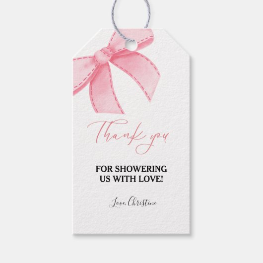 水彩ピンクボウ赤ちゃん感謝していシャワーあなた ギフトタグ (正面)