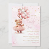 水彩ピンクボホテディベアーガールベビーシャワー 招待状 (正面)