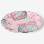 水彩ピンクボーブリボンシルバーディスコボール紙 ペーパープレート (アングル)