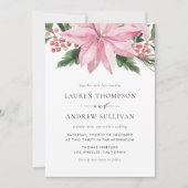 水彩ピンクポインセチアフローラ冬の結婚式 招待状 (正面)