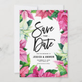 水彩ピンクポインセチアリース冬 セーブザデート (正面)