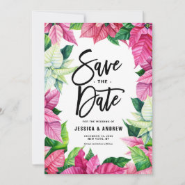 水彩ピンクポインセチアリース冬 セーブザデート