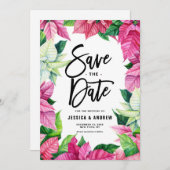 水彩ピンクポインセチアリース冬 セーブザデート (正面/裏面)