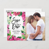 水彩ピンクポインセチア写真保存日 ポストカード (正面/裏面)