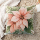 水彩ピンクポインセチア・クリスマス クッション (ブランケット)