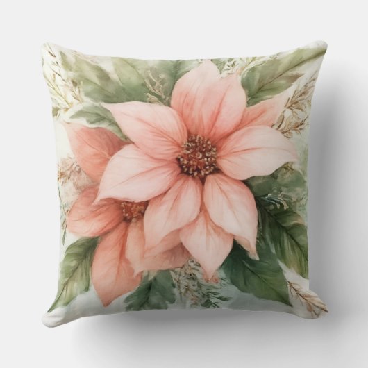 水彩ピンクポインセチア・クリスマス クッション (裏面)