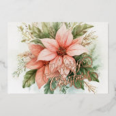 水彩ピンクポインセチア・クリスマス 箔シーズンカード (正面)