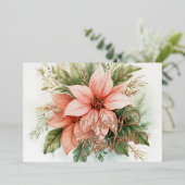 水彩ピンクポインセチア・クリスマス 箔シーズンカード (立ち正面)
