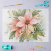 水彩ピンクポインセチア・クリスマス 薄葉紙 (クラフト)