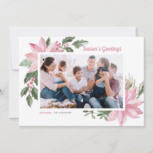水彩ピンクポインセチア・シーズンのご挨拶 シーズンカード (正面)