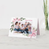 水彩ピンクポインセチアHappy Holidays写真 シーズンカード (正面)