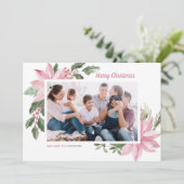 水彩ピンクポインセチアMerry Christmas Photo シーズンカード (スタンド正面)