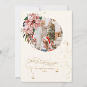 水彩ピンクポインセチアMerry Christmas Photo シーズンカード (正面)