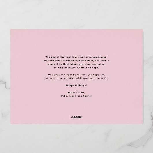 水彩ピンクポインセティアスハッピーホリデーズフォト 箔シーズンカード (裏面)