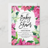 水彩ピンクポインセティアスフローラベビーシャワー 招待状 (正面)